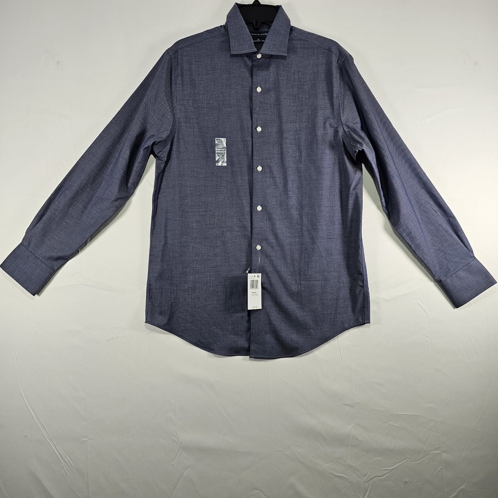 Tommy Hilfiger Peacoat Solid Dress Shirt Regular Fit Stretch Blue Size 15 32/33